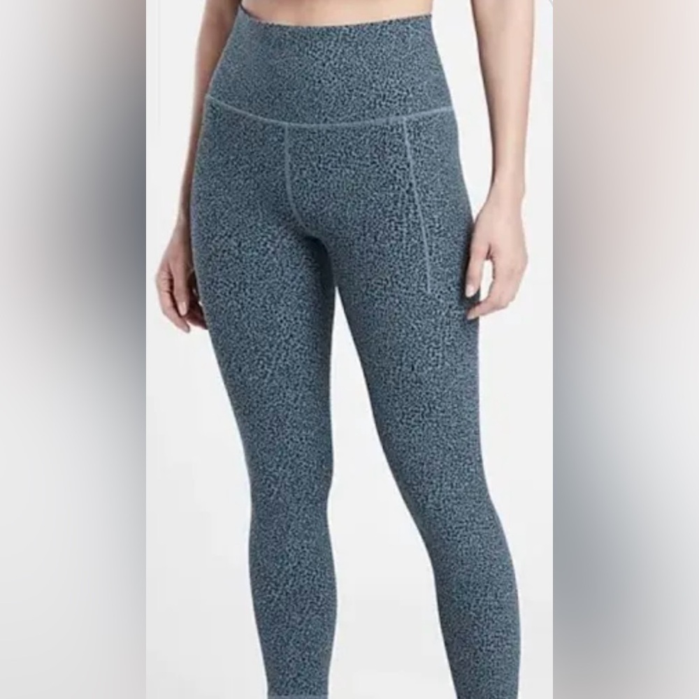 Athleta Salutation II Textured Tight Blue Micro Cheetah Leopard Print Medium P